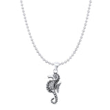 Seahorse Pendant Oxidized Bead Chain Necklace 925 Sterling Silver