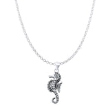 Seahorse Pendant Oxidized Rolo Chain Necklace 925 Sterling Silver