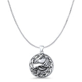 Horse Pendant Oxidized Box Chain Necklace 925 Sterling Silver