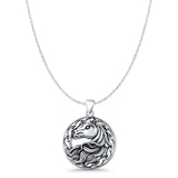 Horse Pendant Oxidized Cable Chain Necklace 925 Sterling Silver