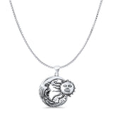 Moon & Sun Pendant Oxidized Box Chain Necklace 925 Sterling Silver