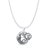 Moon & Sun Pendant Oxidized Bead Chain Necklace 925 Sterling Silver
