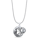 Moon & Sun Pendant Oxidized Rope Chain Necklace 925 Sterling Silver