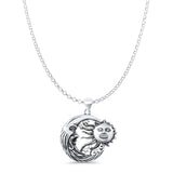 Moon & Sun Pendant Oxidized Rolo Chain Necklace 925 Sterling Silver