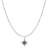Beaded Star Pendant Oxidized Box Chain Necklace 925 Sterling Silver