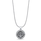 Anchor & Compass Pendant Oxidized Rope Chain Necklace 925 Sterling Silver