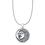 Sun & Moon Pendant Oxidized Snake Chain Necklace 925 Sterling Silver