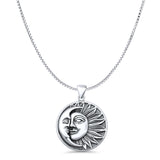 Sun & Moon Pendant Oxidized Box Chain Necklace 925 Sterling Silver