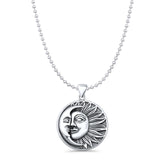 Sun & Moon Pendant Oxidized Bead Chain Necklace 925 Sterling Silver