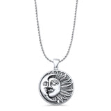 Sun & Moon Pendant Oxidized Rope Chain Necklace 925 Sterling Silver
