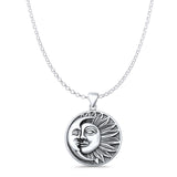 Sun & Moon Pendant Oxidized Rolo Chain Necklace 925 Sterling Silver