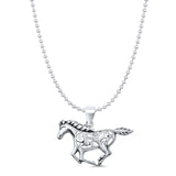 Horse Pendant Oxidized Bead Chain Necklace 925 Sterling Silver