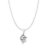 Unicorn Pendant Oxidized Bead Chain Necklace 925 Sterling Silver