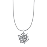 Spider & Web Pendant Oxidized Snake Chain Necklace 925 Sterling Silver