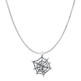 Spider & Web Pendant Oxidized Box Chain Necklace 925 Sterling Silver