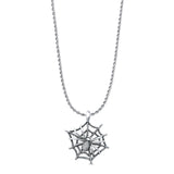 Spider & Web Pendant Oxidized Rope Chain Necklace 925 Sterling Silver