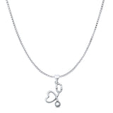 Stethoscope Pendant Oxidized Box Chain Necklace 925 Sterling Silver