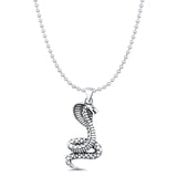 Cobra Snake Pendant Oxidized Bead Chain Necklace 925 Sterling Silver