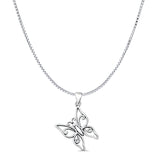 Butterfly Pendant Oxidized Filigree Box Chain Necklace 925 Sterling Silver