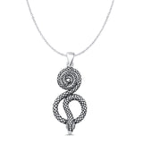 Snake & Spiral Pendant Cable Chain Necklace Oxidized 925 Sterling Silver