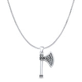Celtic Axe Pendant Oxidized Box Chain Necklace 925 Sterling Silver