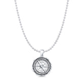 Compass Pendant Oxidized Bead Chain Necklace 925 Sterling Silver