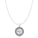 Compass Pendant Oxidized Cable Chain Necklace 925 Sterling Silver