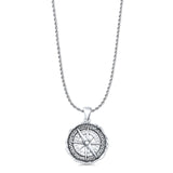 Compass Pendant Oxidized Rope Chain Necklace 925 Sterling Silver