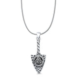Valknut Arrowhead Pendant Oxidized Snake Chain Necklace 925 Sterling Silver
