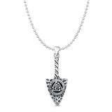 Valknut Arrowhead Pendant Oxidized Bead Chain Necklace 925 Sterling Silver