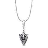 Valknut Arrowhead Pendant Oxidized Rope Chain Necklace 925 Sterling Silver