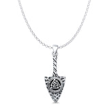 Valknut Arrowhead Pendant Oxidized Rolo Chain Necklace 925 Sterling Silver
