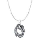 Snake Pendant Oxidized Bead Chain Necklace 925 Sterling Silver