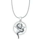 Pentagram & Snake Pendant Oxidized Snake Chain Necklace 925 Sterling Silver