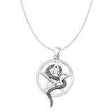 Pentagram & Snake Pendant Oxidized Cable Chain Necklace 925 Sterling Silver