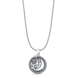 Moon & Stars Pendant Oxidized Rope Chain Necklace 925 Sterling Silver