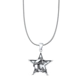 Snake Moon & Star Pendant Oxidized Snake Chain Necklace 925 Sterling Silver