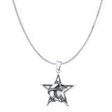Snake Moon & Star Pendant Oxidized Box Chain Necklace 925 Sterling Silver