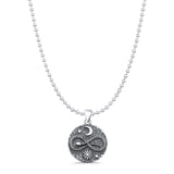 Sun, Moon & Snake Pendant Oxidized Bead Chain Necklace 925 Sterling Silver
