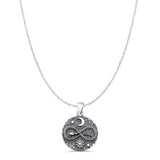 Sun, Moon & Snake Pendant Oxidized Cable Chain Necklace 925 Sterling Silver