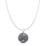Sun, Moon & Snake Pendant Oxidized Rolo Chain Necklace 925 Sterling Silver