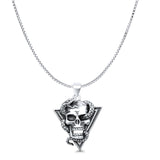 Skull & Snake Pendant Oxidized Box Chain Necklace 925 Sterling Silver