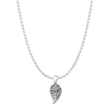 Leaf & Dragonfly Pendant Oxidized Bead Chain Necklace 925 Sterling Silver