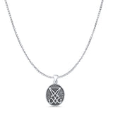 Lucifer Sigil Pendant Oxidized Box Chain Necklace 925 Sterling Silver