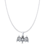 Bat Pendant Oxidized Rolo Chain Necklace 925 Sterling Silver