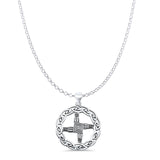 Brigid's Cross Pendant Oxidized Rolo Chain Necklace 925 Sterling Silver