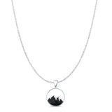 Mountain Silhoutte Pendant Oxidized Cable Chain Necklace 925 Sterling Silver