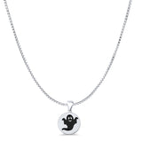 Ghost Pendant Oxidized Box Chain Necklace 925 Sterling Silver