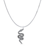 Snake Pendant Oxidized Box Chain Necklace 925 Sterling Silver