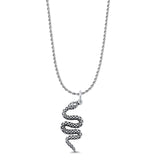 Snake Pendant Oxidized Rope Chain Necklace 925 Sterling Silver